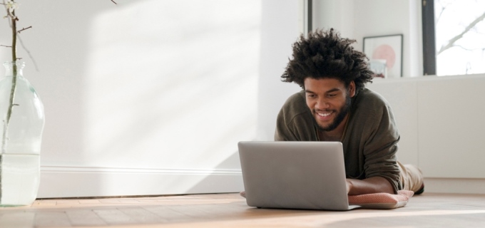 Man working on a laptop.