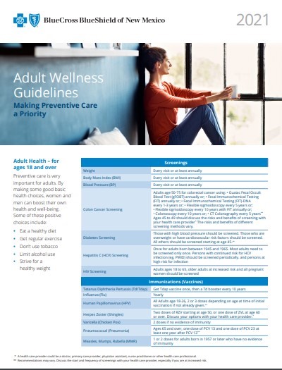 NM Adult wellness guidelines